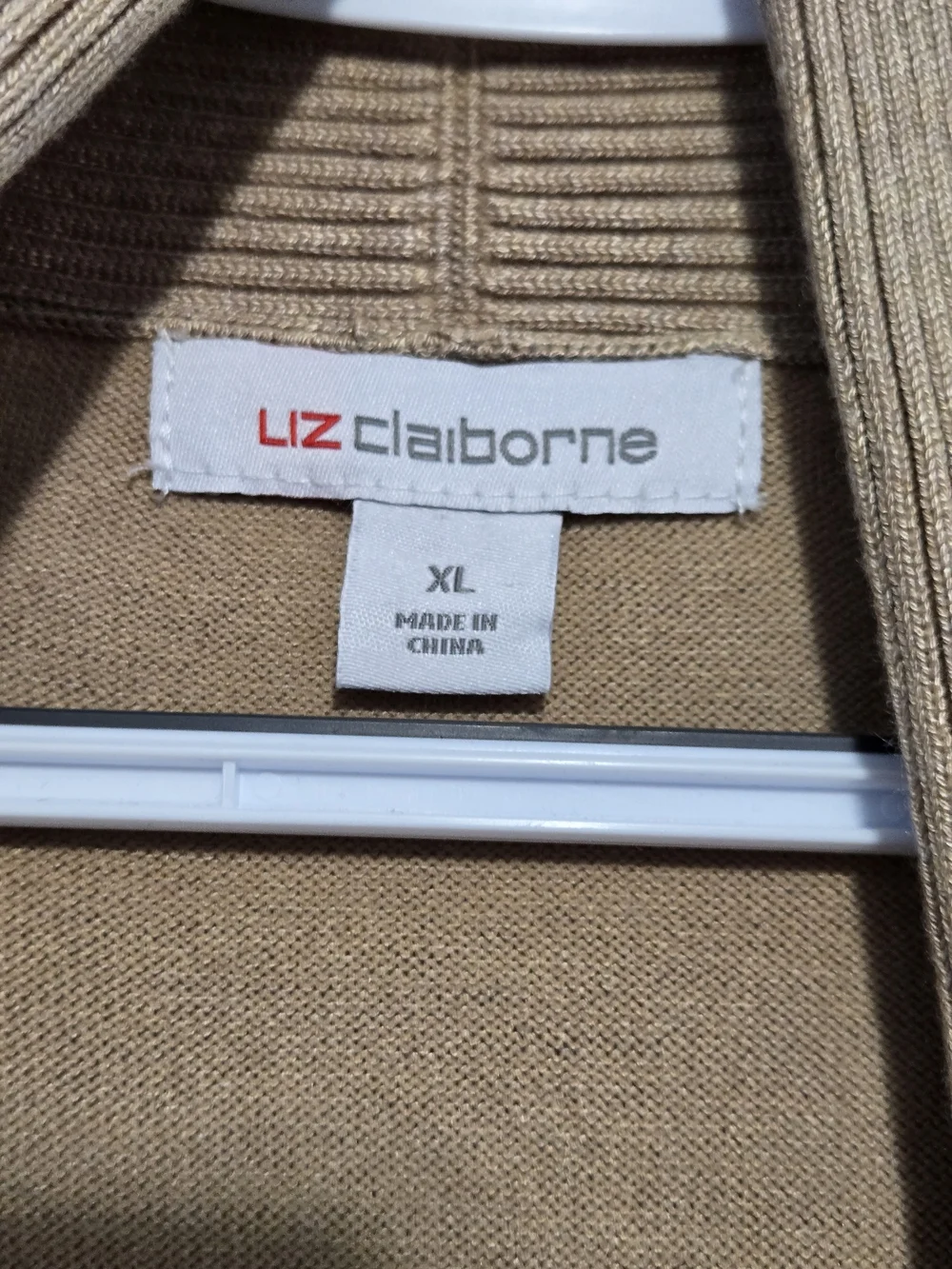 Liz Claiborne XL Open Front Cardigan‎ Tan Ribbed Knit Lightweight Drape Sweater